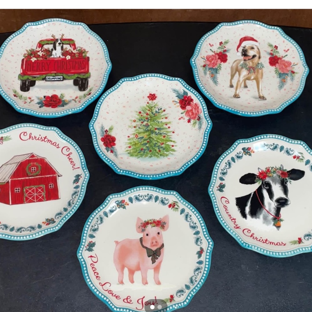The Pioneer Woman Festive Holiday Plate Set with Red and Green Designs